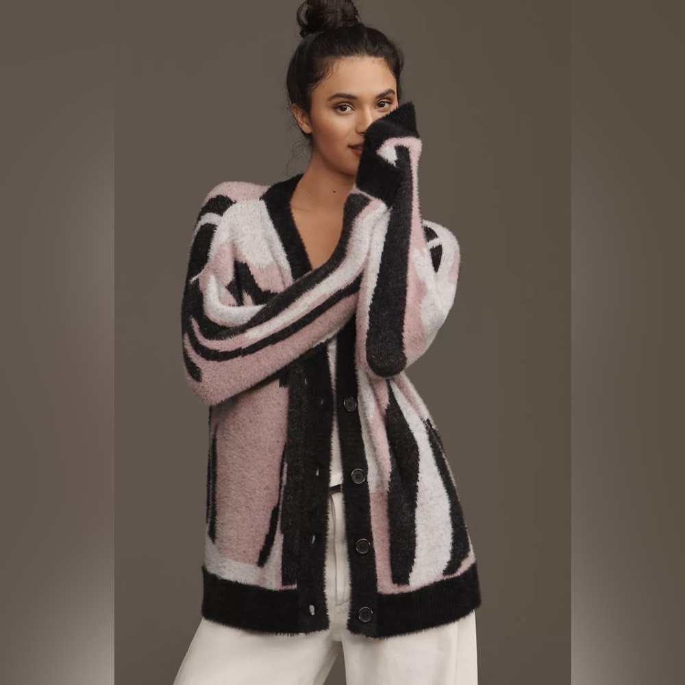 By Anthropologie Printed Eyelash Cardigan Sweater Abstract Size S